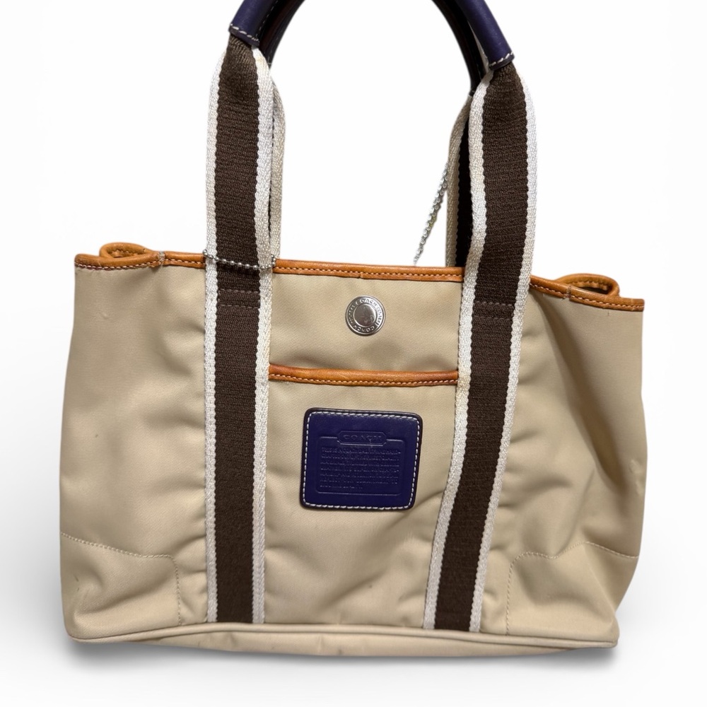 Coach Hampton Weekend Tan and Brown Nylon Shoulder/Tote Bag